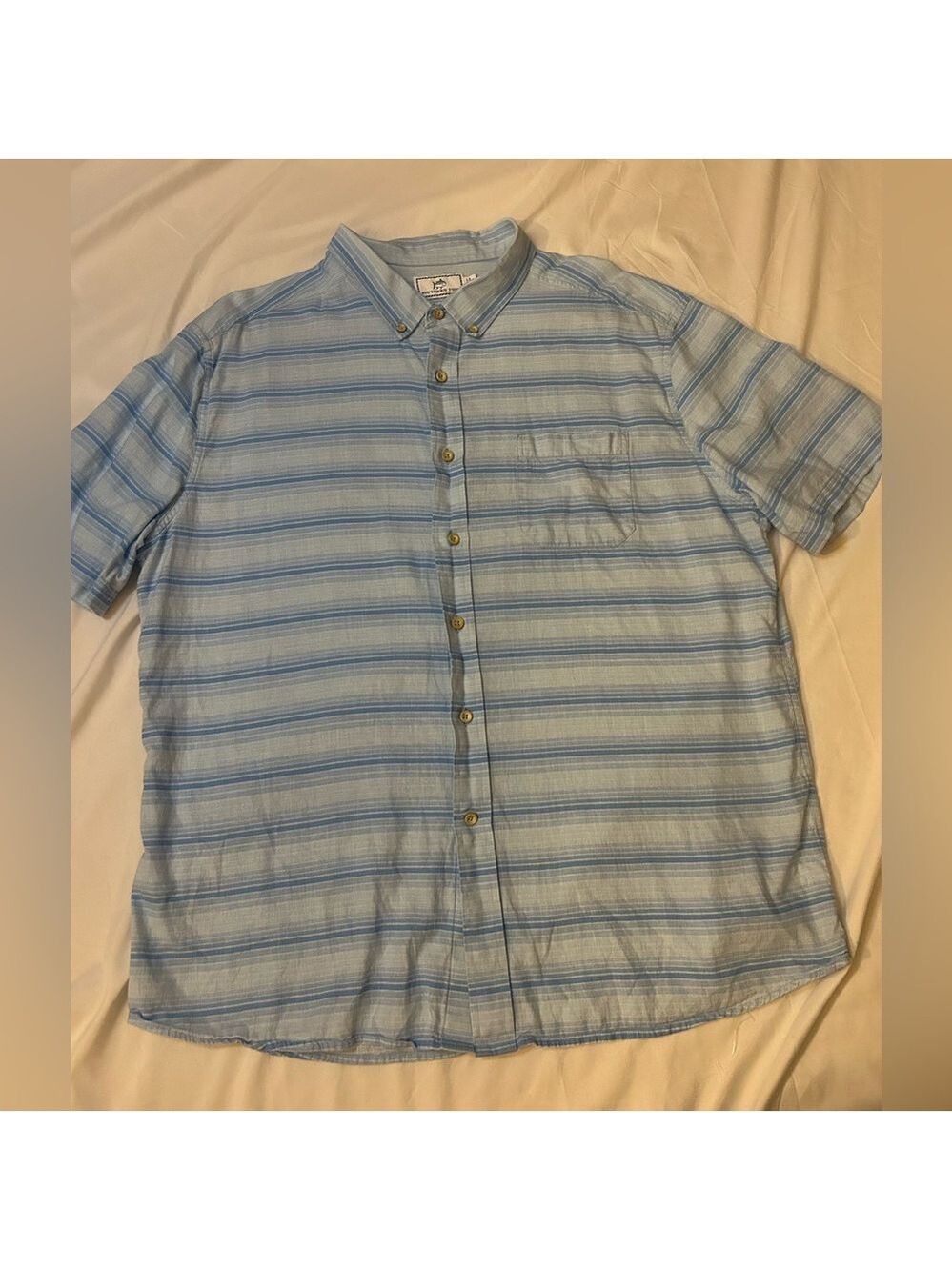 Southern Tide Linen Blend Button Down Short Sleeve Shirt Size XL Blue